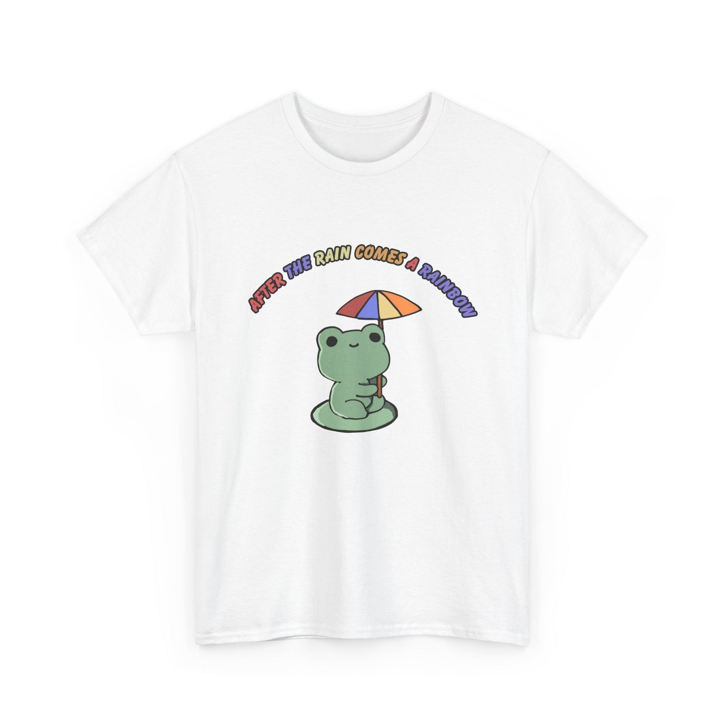 Cute Frog Cocktail Unisex Heavy Cotton Tee - "After the Rain Comes a Rainbow"