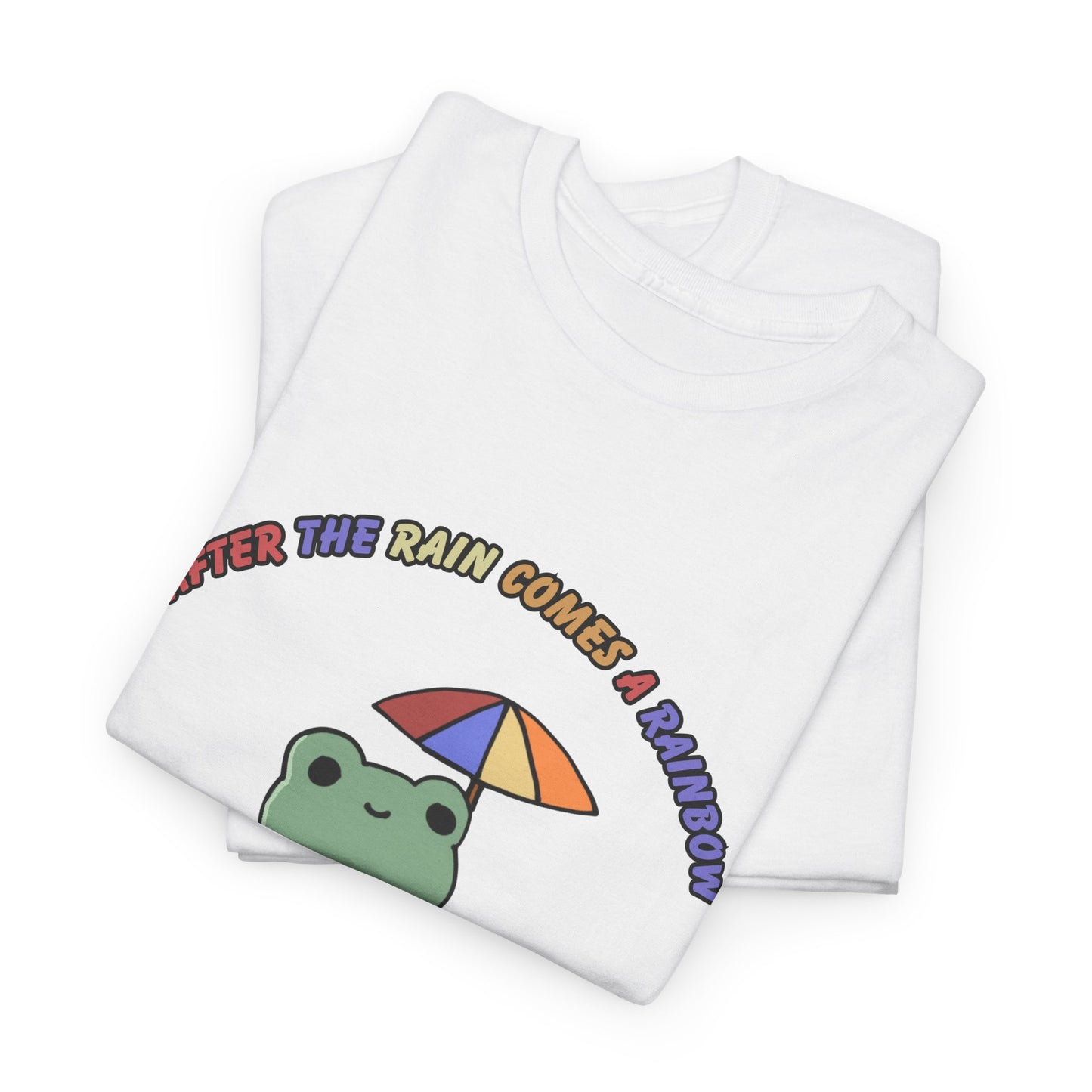 Cute Frog Cocktail Unisex Heavy Cotton Tee - "After the Rain Comes a Rainbow"