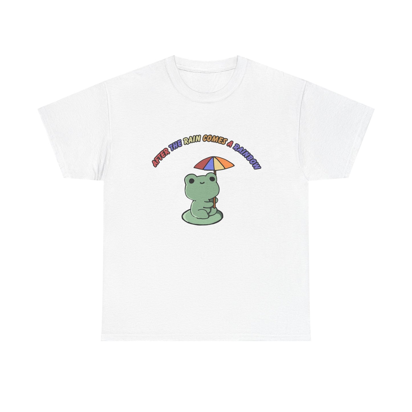 Cute Frog Cocktail Unisex Heavy Cotton Tee - "After the Rain Comes a Rainbow"