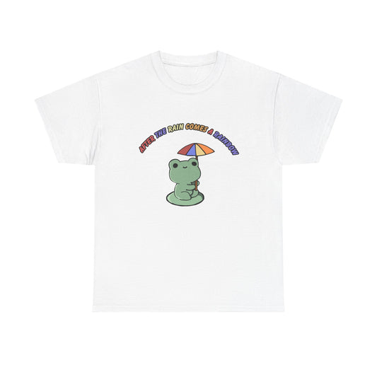 Cute Frog Cocktail Unisex Heavy Cotton Tee - "After the Rain Comes a Rainbow"