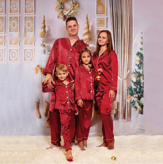 Children's Long-sleeved Parent-child Ice Silk Pajamas Suit