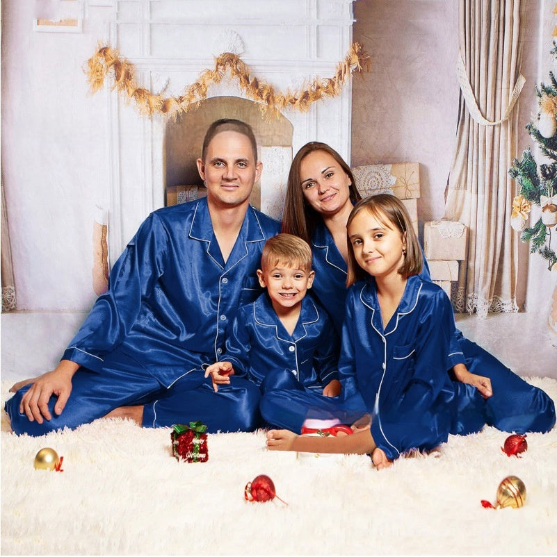 Children's Long-sleeved Parent-child Ice Silk Pajamas Suit