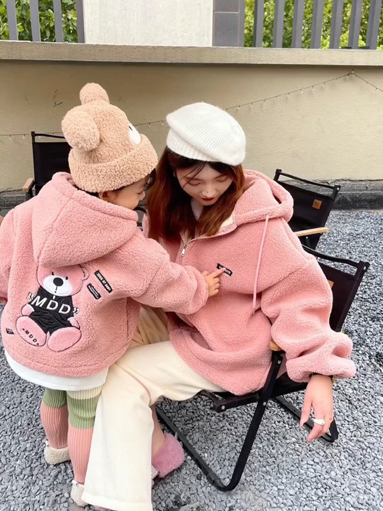 Different Fried Street Parent-child Clothes With Pink Lamb Hair