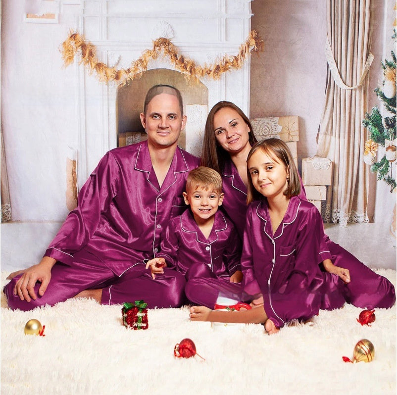 Children's Long-sleeved Parent-child Ice Silk Pajamas Suit