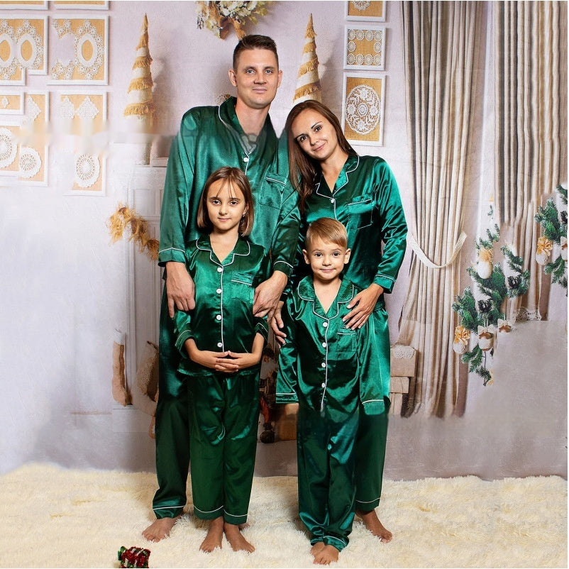 Children's Long-sleeved Parent-child Ice Silk Pajamas Suit