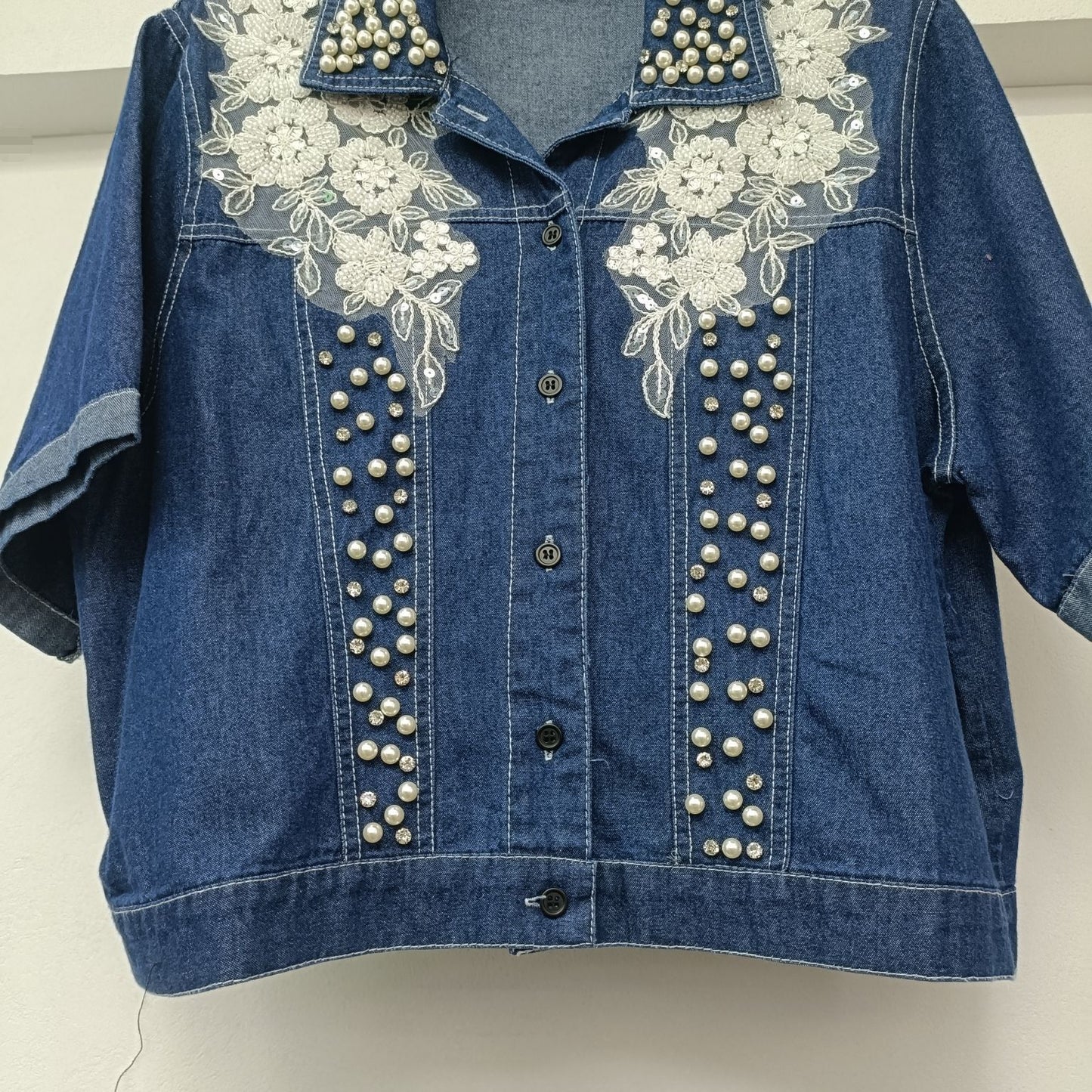 Early Spring Heavy Industry Beads Denim Top High-grade Small High Waist All-matching Umbrella Skirt