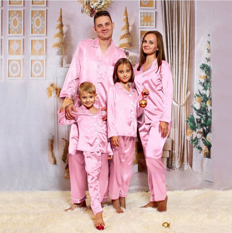 Children's Long-sleeved Parent-child Ice Silk Pajamas Suit