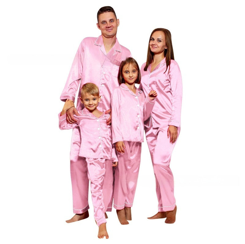 Children's Long-sleeved Parent-child Ice Silk Pajamas Suit